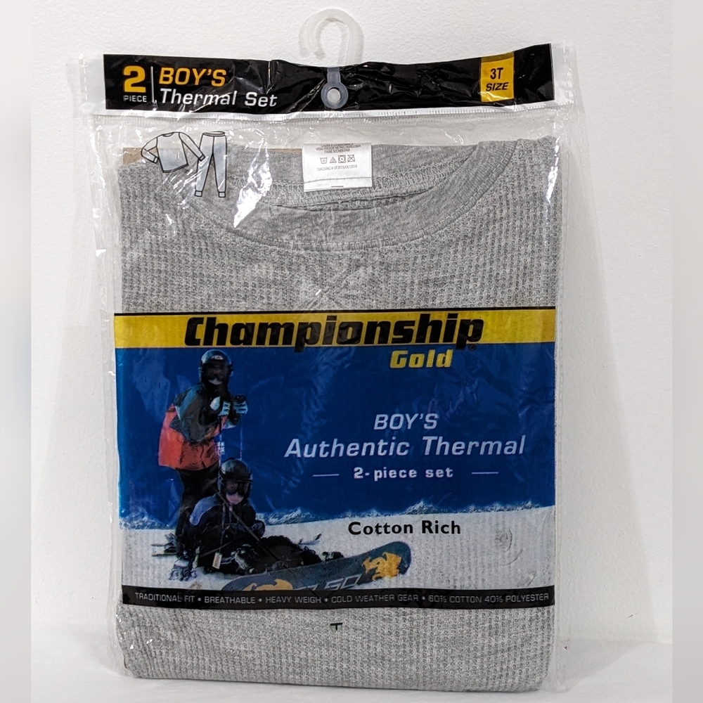 NEW Boys Championship Gold Gray Authentic Thermal 2 Piece Set, 3T Size